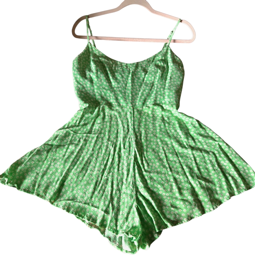 Zara Green Daisy Print Spaghetti Strap Romper
